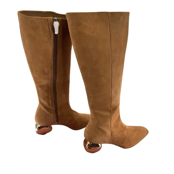 Cult Gaia NEW Zuri Knee High Boot in Camel Brown Gold Sculptural Heel Size 9 - Picture 5 of 14